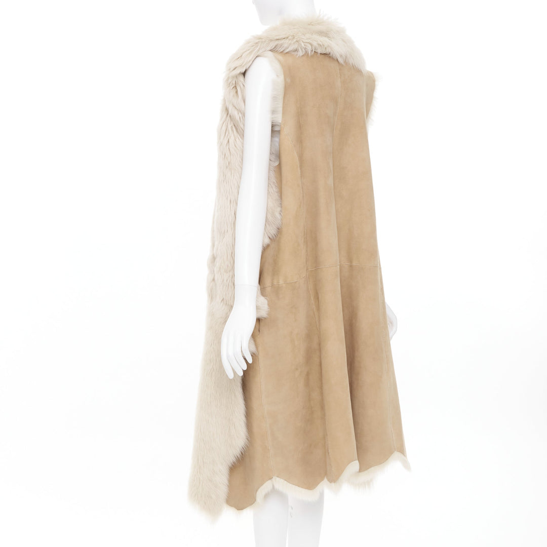 MICHAEL KORS COLLECTION Runway brown fur lined suede leather vest coat