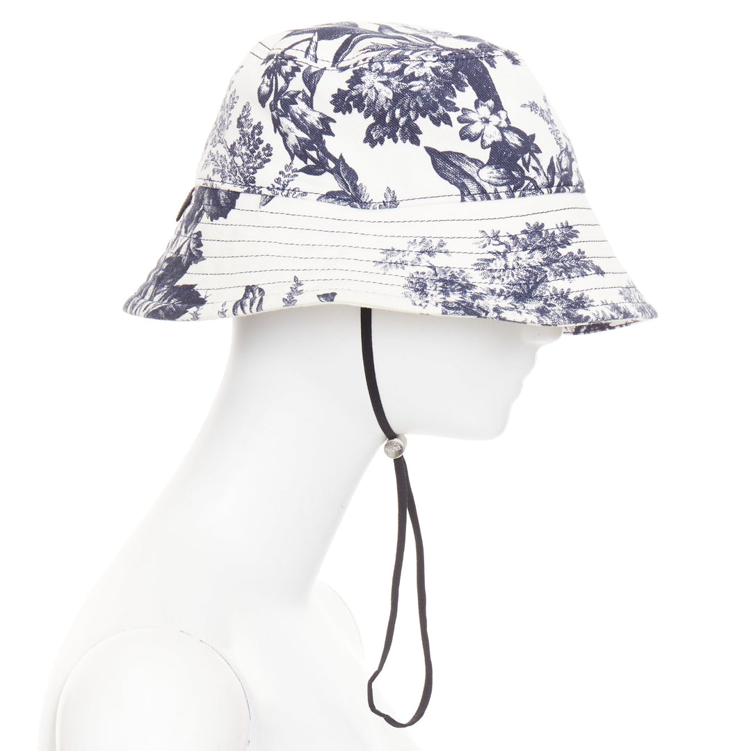 ERDEM Pembridge navy off white cotton floral print chinoiserie bucket hat XS/S