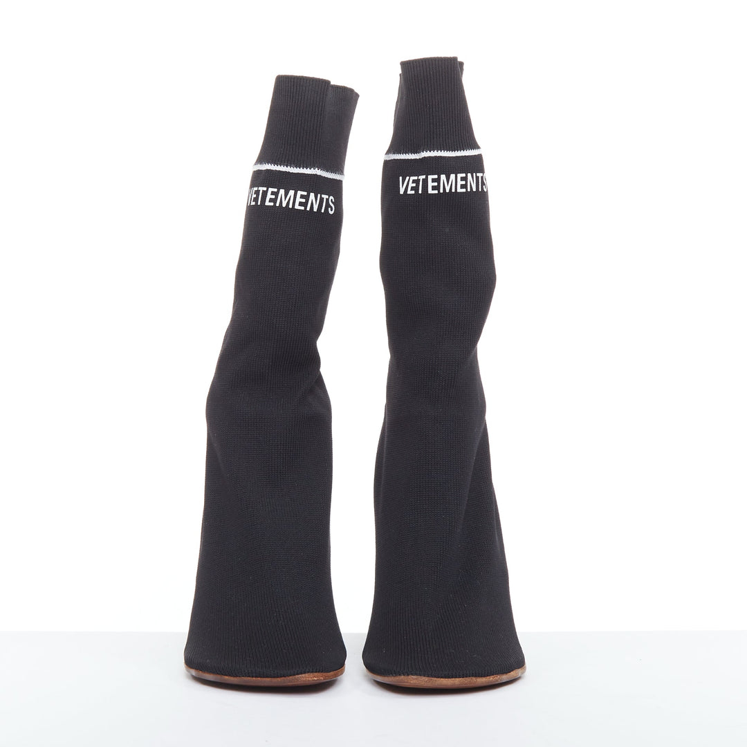 VETEMENTS Demna Blue Cigarette Lighter high heel logo sock knit boots EU37