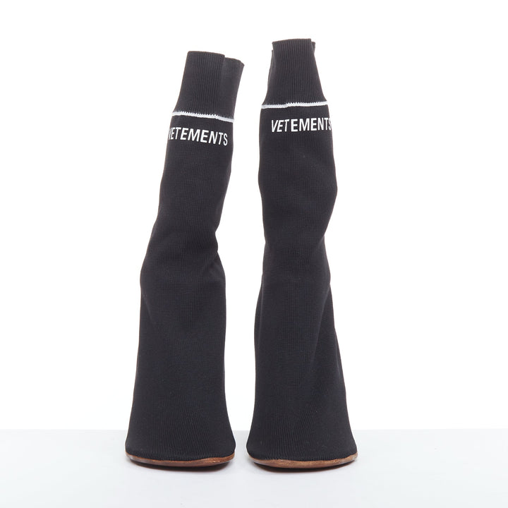 VETEMENTS Demna Blue Cigarette Lighter high heel logo sock knit boots EU37