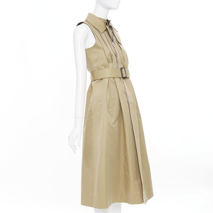 SACAI 2024 Runway sleeveless asymmetric khaki cotton blend trench dress JP1 S