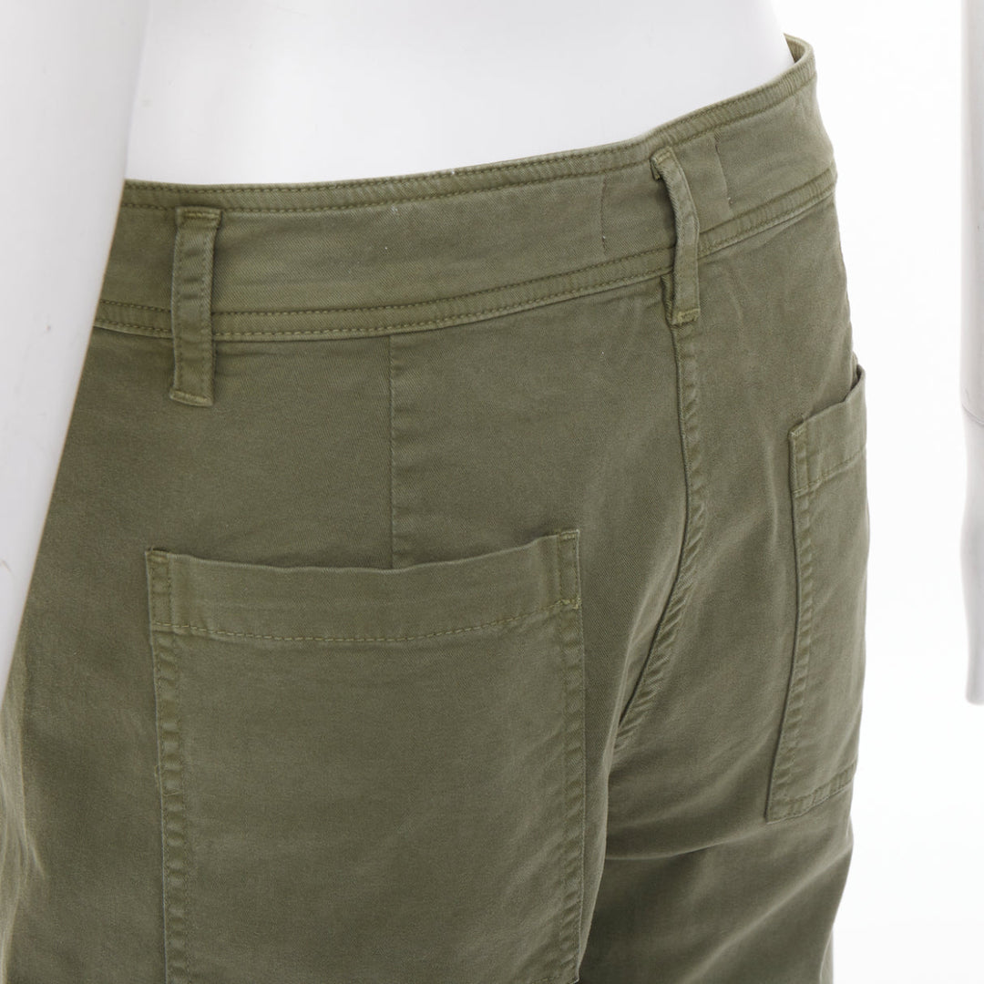 NILI LOTAN Megan camo green washed cotton twill casual utility wide pants US4 S