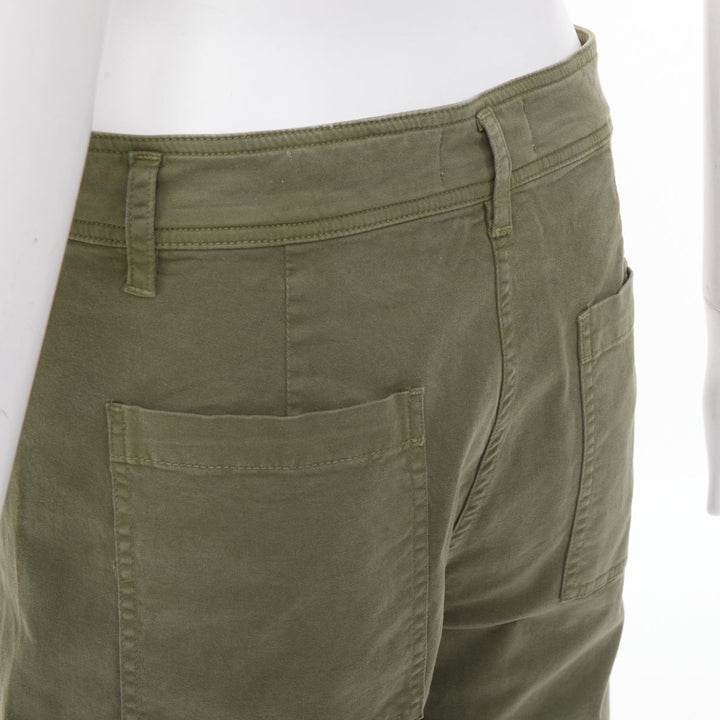 NILI LOTAN Megan camo green washed cotton twill casual utility wide pants US4 S