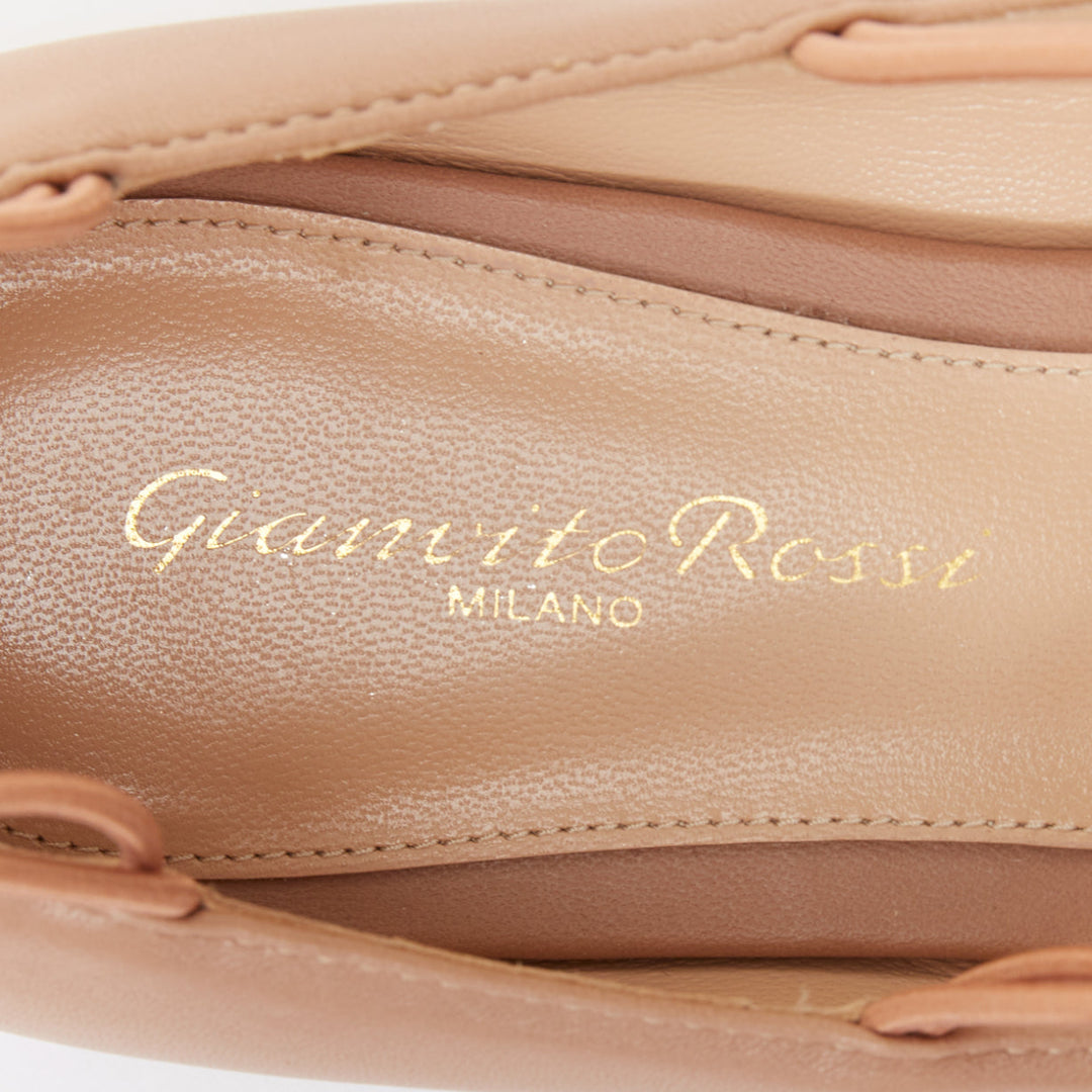 GIANVITO ROSSI nude leather button multi strap pointed ballerina flats EU37.5