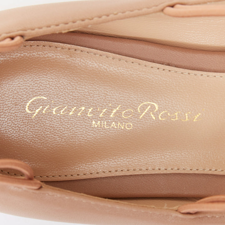 GIANVITO ROSSI nude leather button multi strap pointed ballerina flats EU37.5