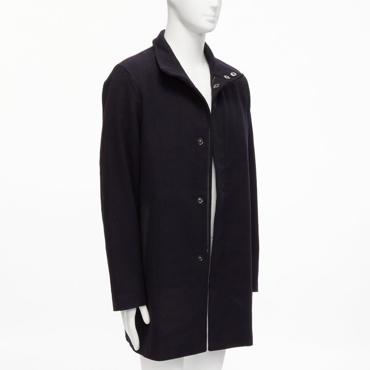 PRADA 2009 100% virgin wool black minimalist coated sleeve coat IT48 M