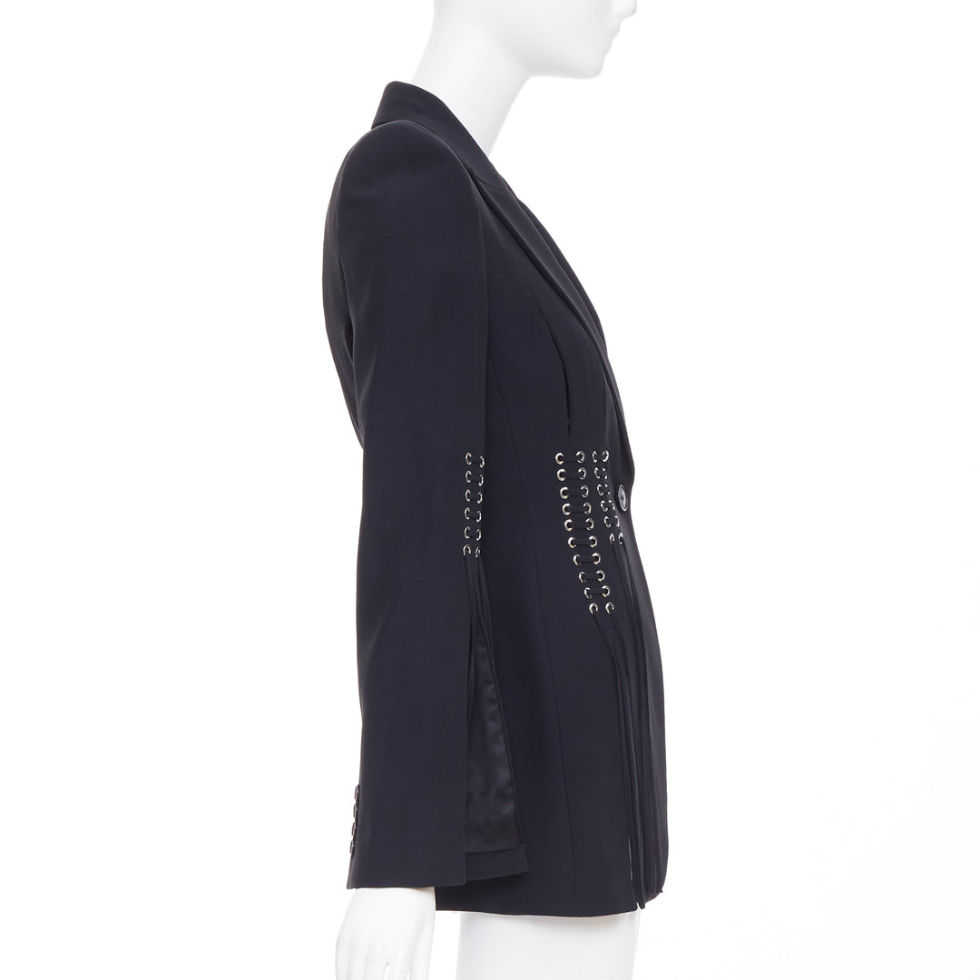 ALEXANDER MCQUEEN 2018 black eyelet lacing detail fitted blazer IT38 XS