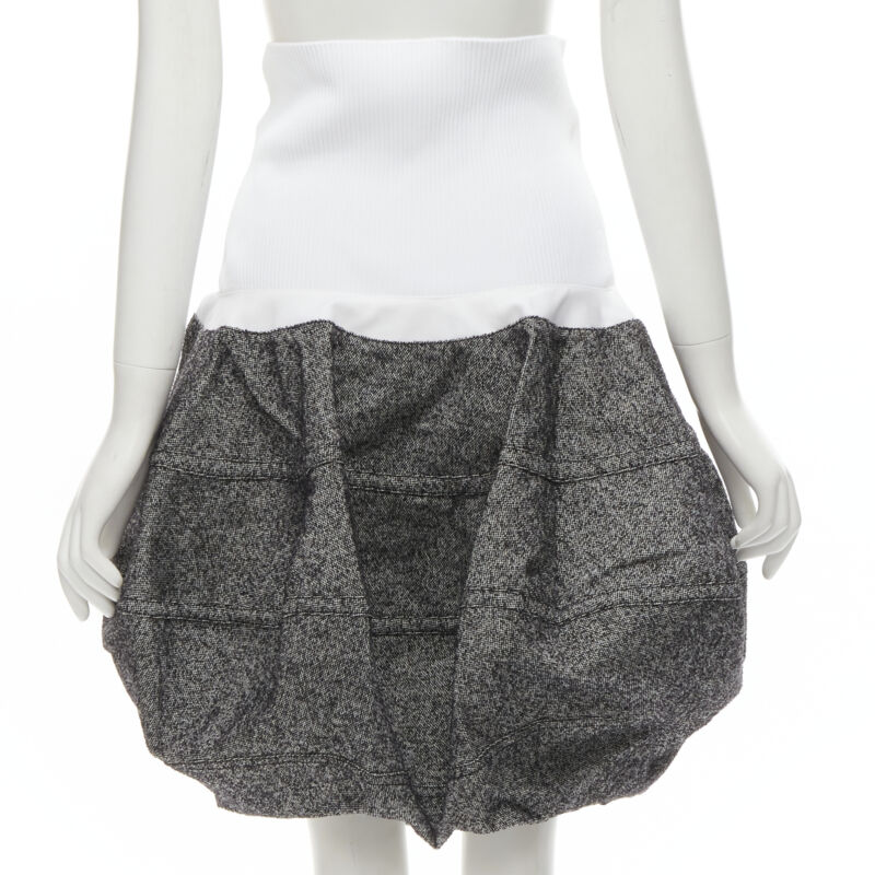 LOUIS VUITTON 2021 Runway white ribbed grey wool dropped bubble skirt FR34 XS