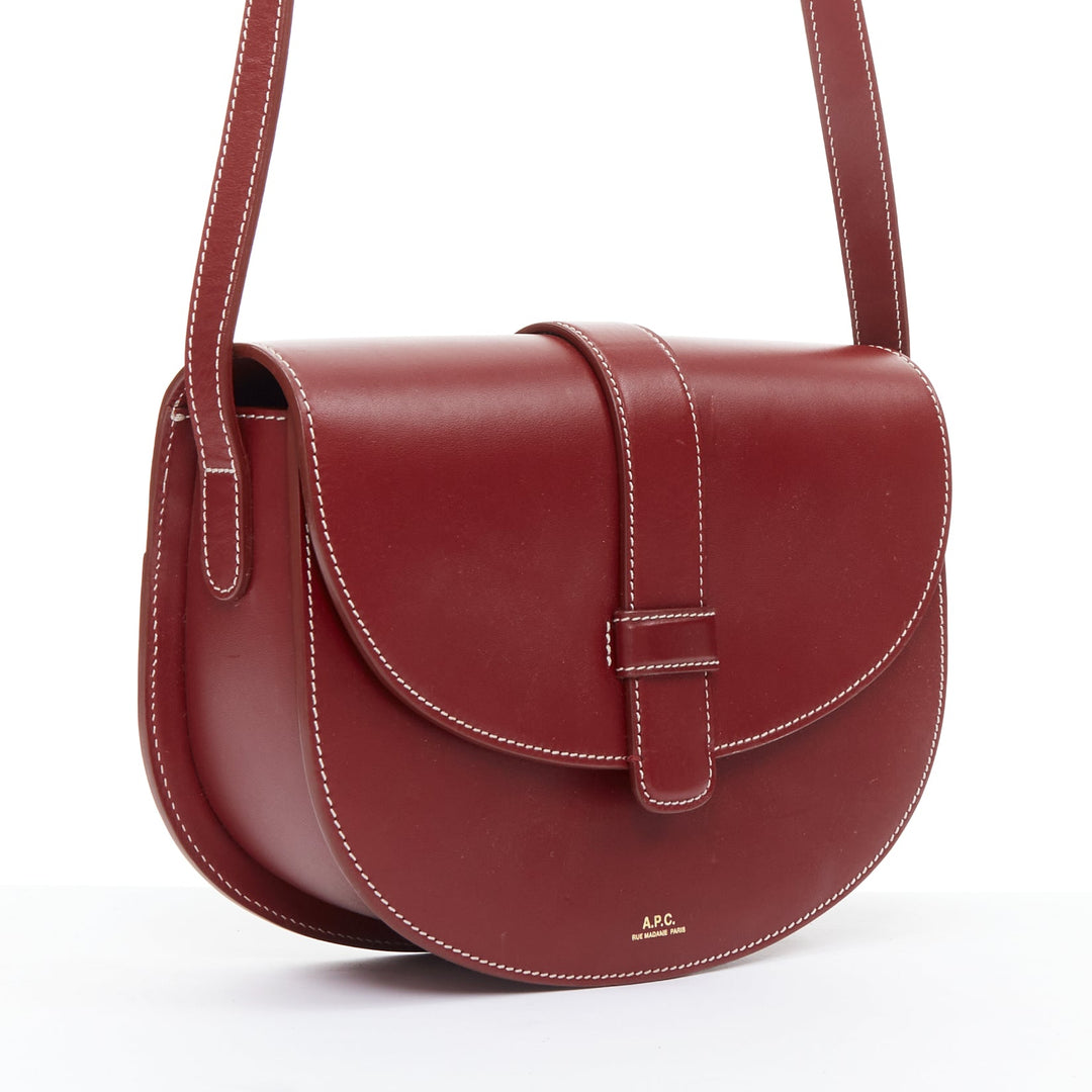 A.P.C. Eloise burgundy smooth leather saddle crossbody shoulder bag