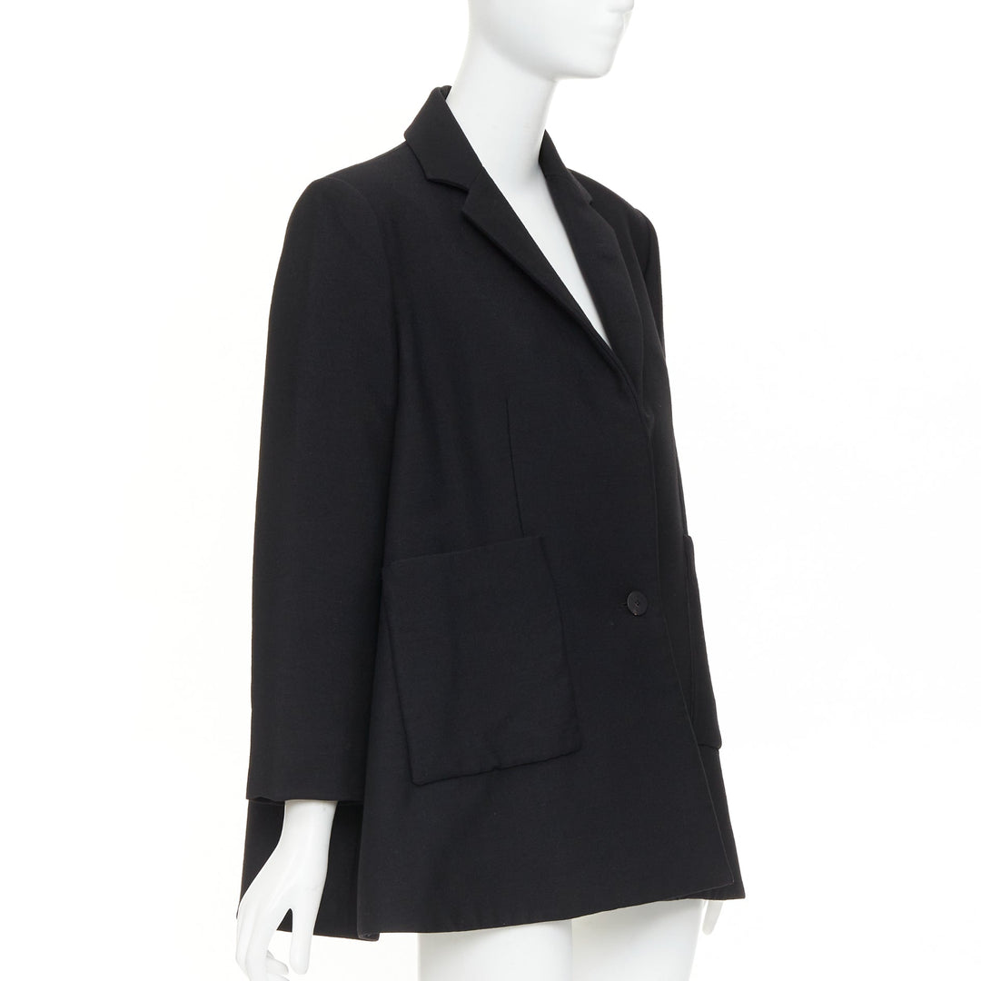 BALENCIAGA 2021 Trapeze black textured patch pocket A-line flared blazer coat