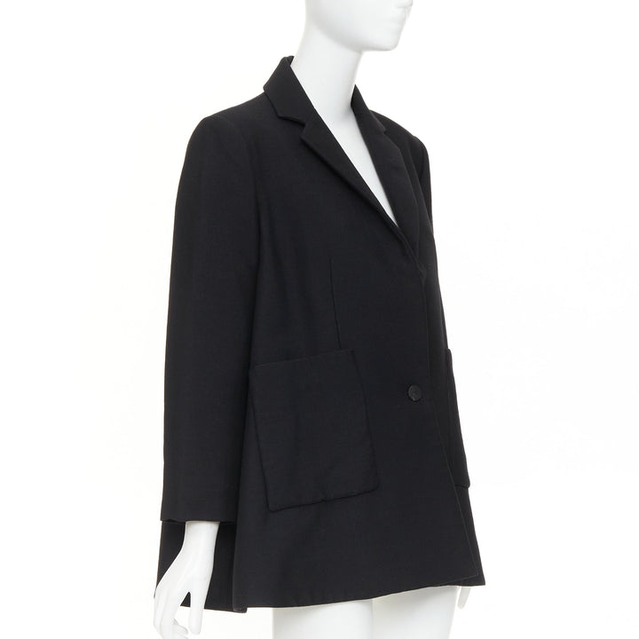 BALENCIAGA 2021 Trapeze black textured patch pocket A-line flared blazer coat