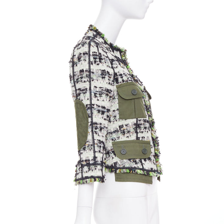 LOUIS VUITTON 2016 Runway Fleury khaki tweed leather safari jacket FR34 XS