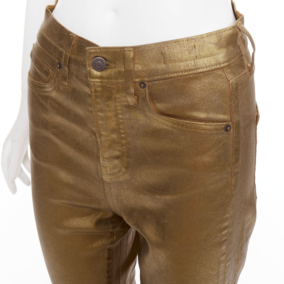 VERONICA BEARD Beverley Skinny Flare gold coated cotton flared jeans 24"