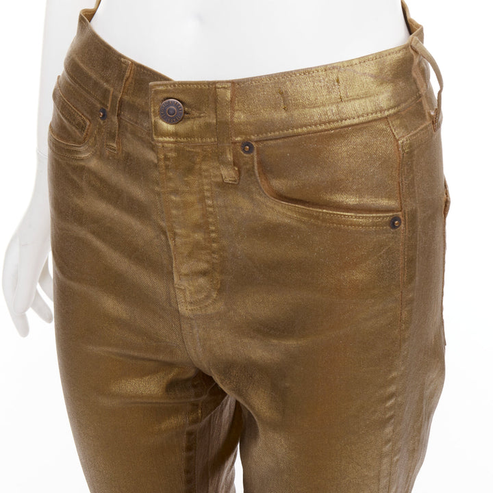 VERONICA BEARD Beverley Skinny Flare gold coated cotton flared jeans 24"
