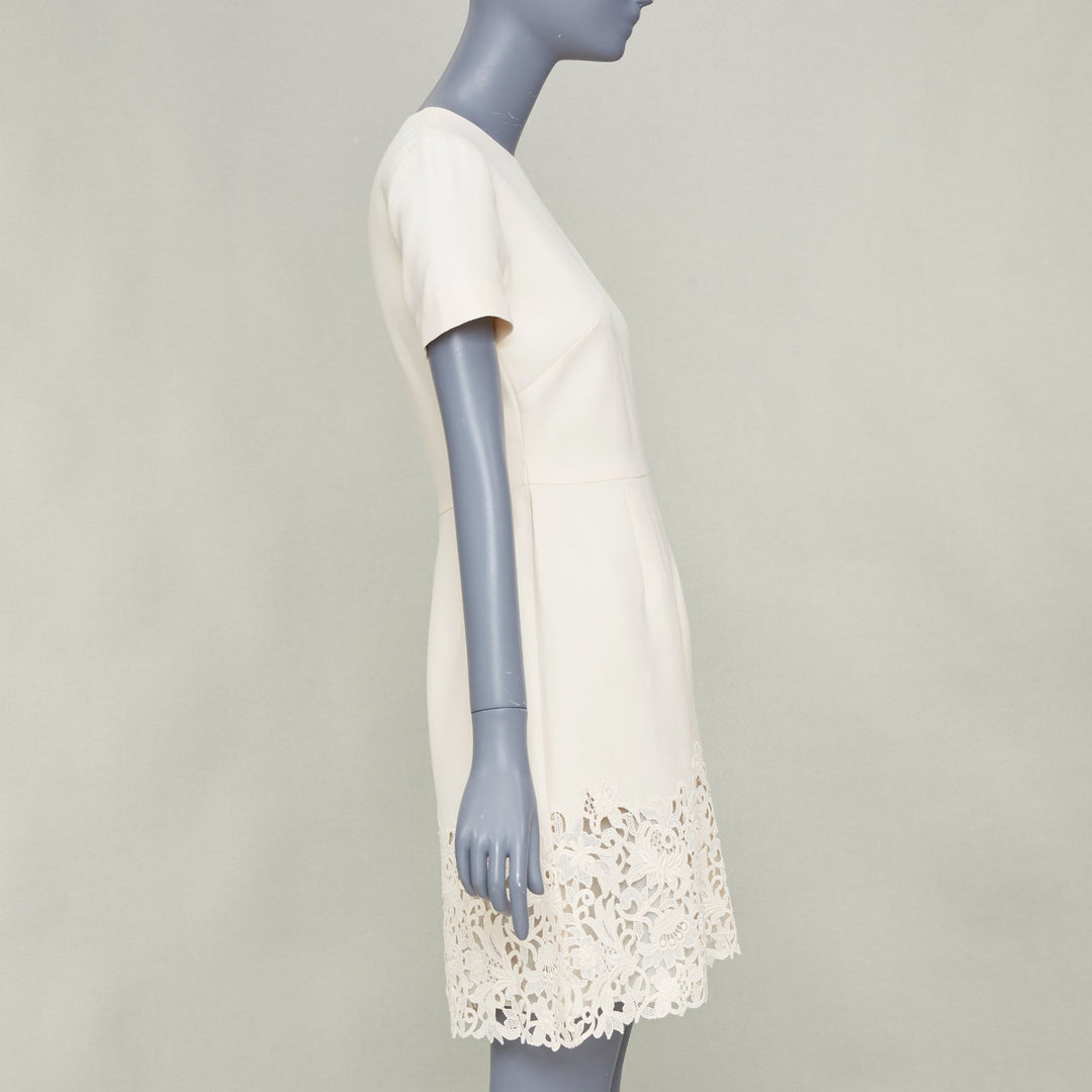 VALENTINO 2018 Bridal Couture Crepe ivory macrame lace hem cocktail dress IT40 S