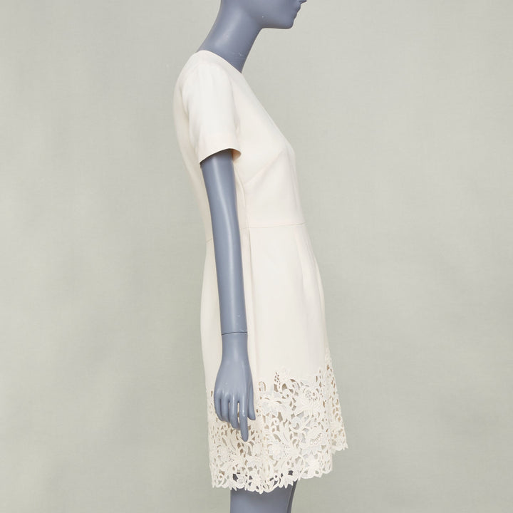 VALENTINO 2018 Bridal Couture Crepe ivory macrame lace hem cocktail dress IT40 S