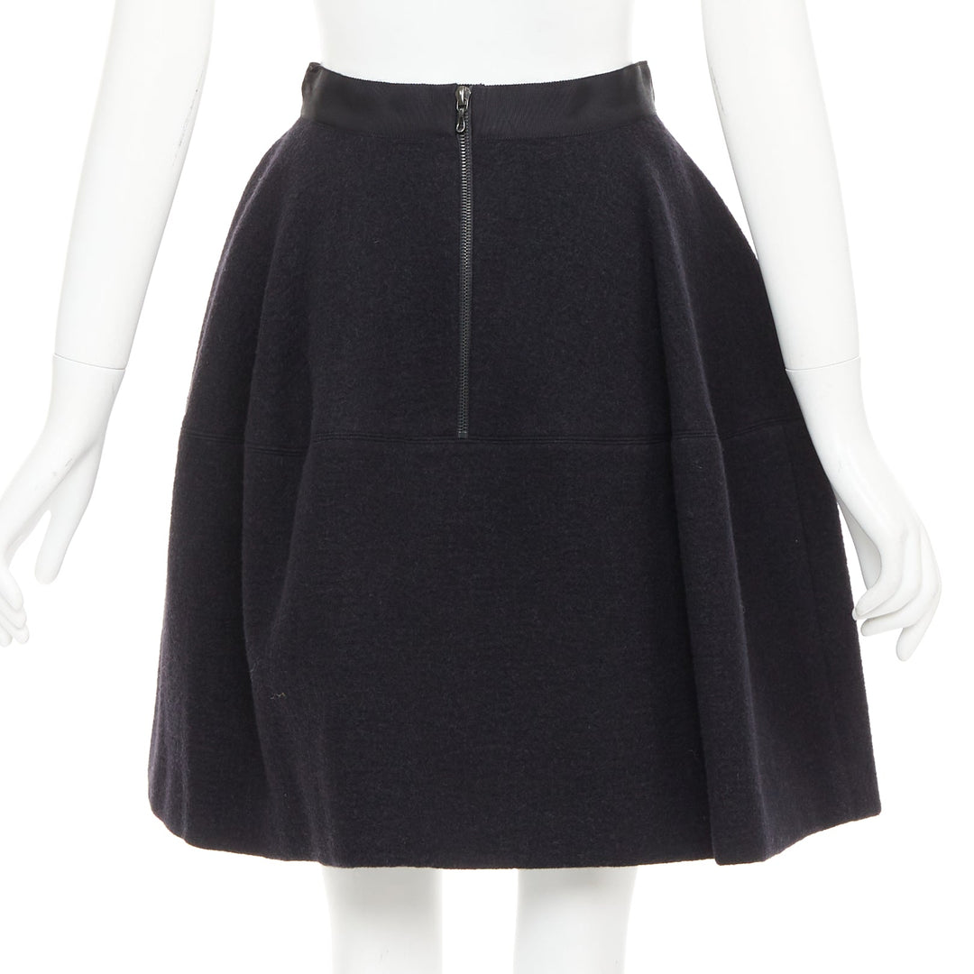 LANVIN grey wool blend black waistband constructed bell shaped skirt FR34 XS