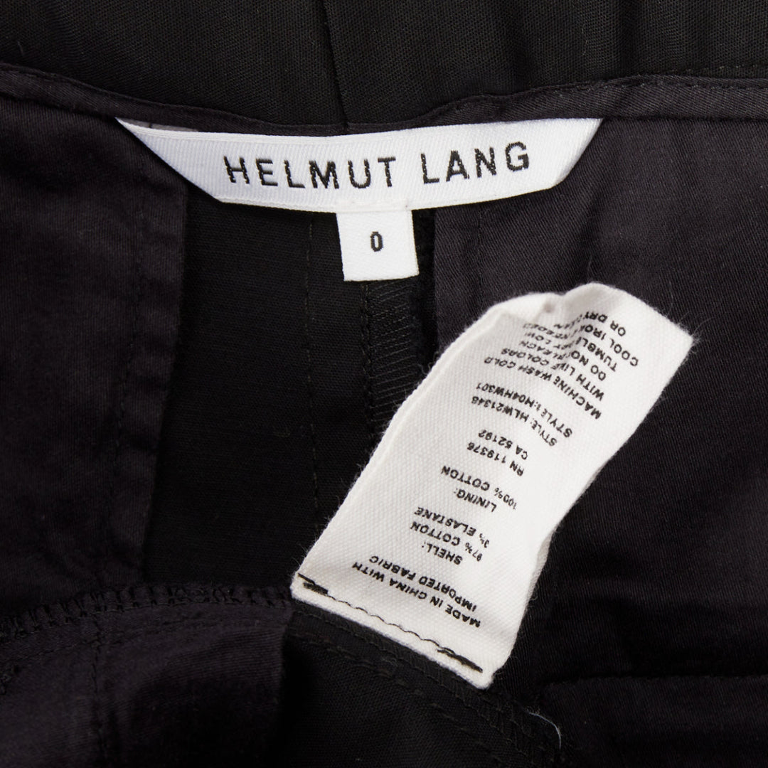 HELMUT LANG black woven cotton tailored front welt pocket utility skirt US0 XS
