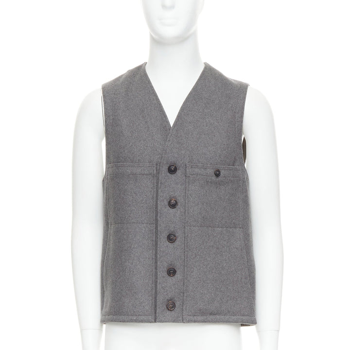 CHRISTOPHE LEMAIRE grey virgin wool cotton tape bonded waist coat vest Sz3