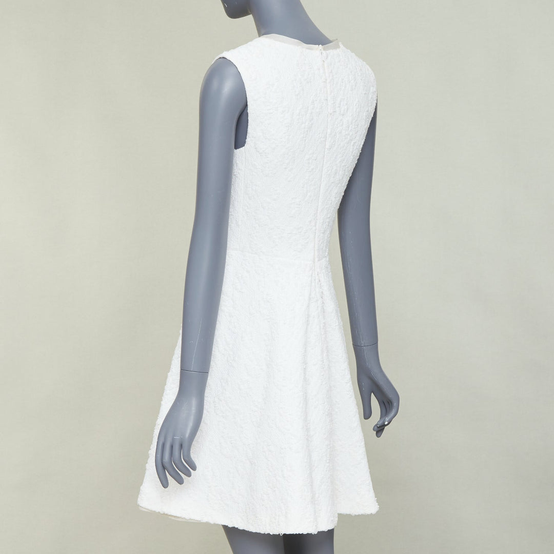 GIAMBATTISTA VALLI white flora boucle silk bow fit flare mini dress IT40 XS