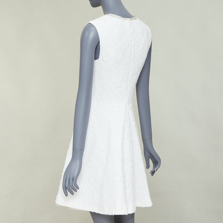 GIAMBATTISTA VALLI white flora boucle silk bow fit flare mini dress IT40 XS