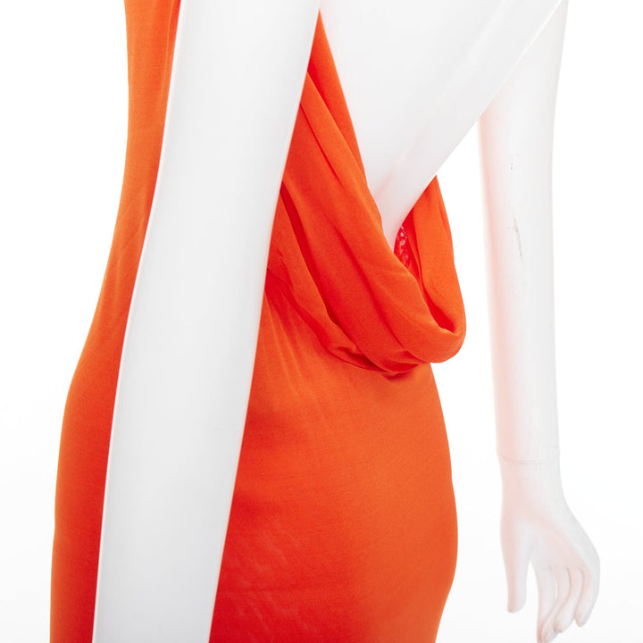 SAINT LAURENT 2023 orange asymmetric knot halter draped backless gown FR38 M