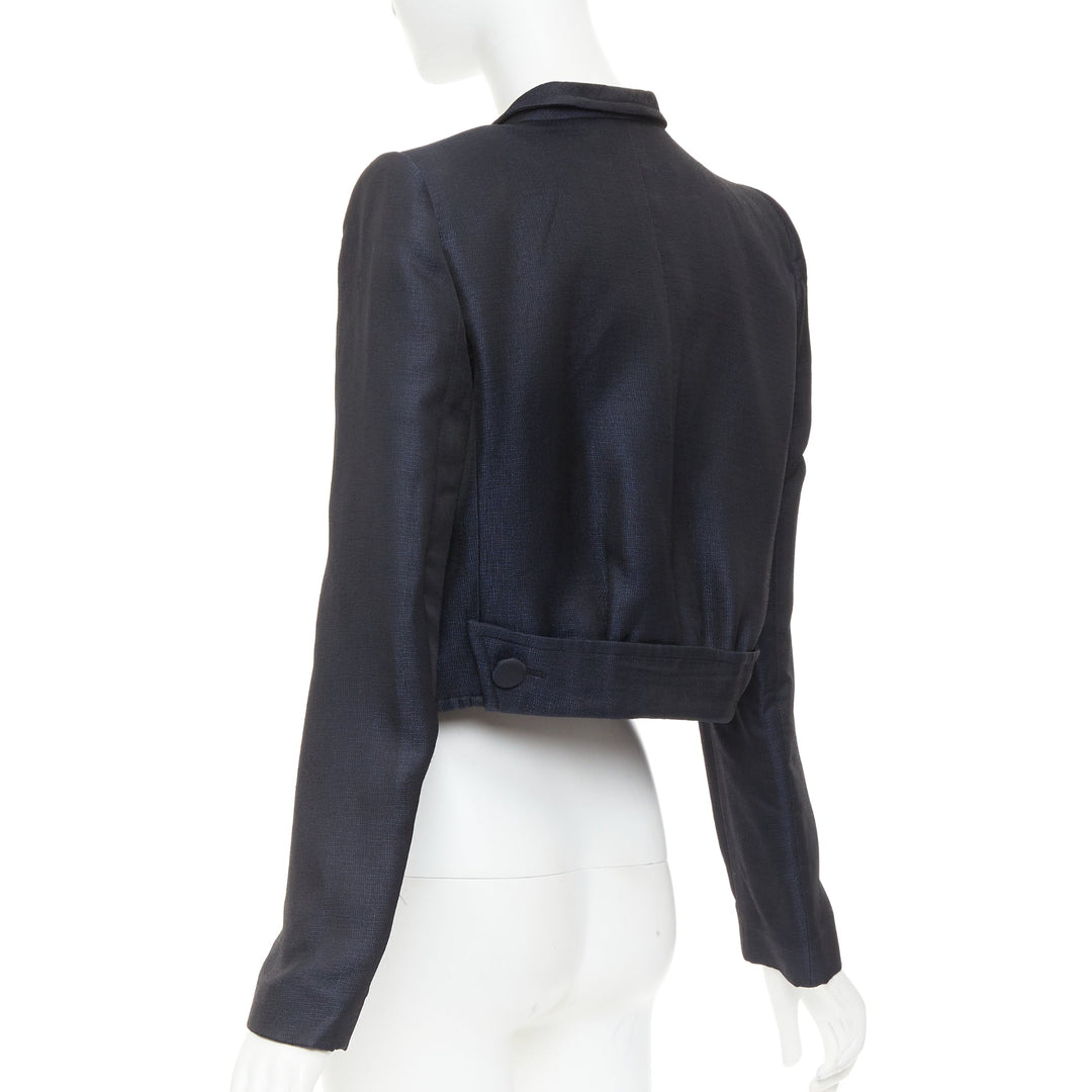 GIORGIO ARMANI navy textured flap pockets cropped evening jacket blazer IT46 XL