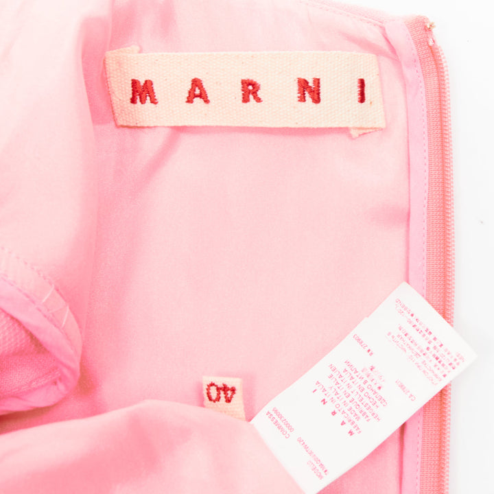 MARNI pink 100% virgin wool crepe panelled crop sleeve fit flare dress IT40 S
