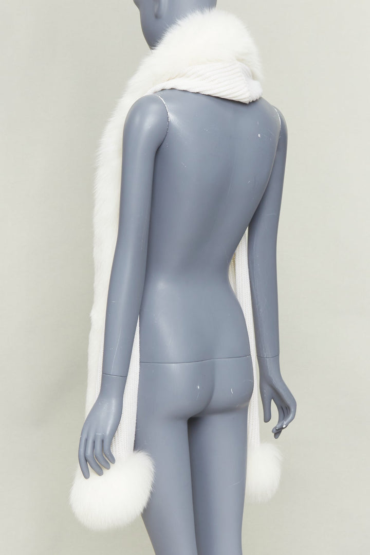 CHRISTIAN DIOR cream 100% cashmere rare real fur trim hooded winter shawl scarf