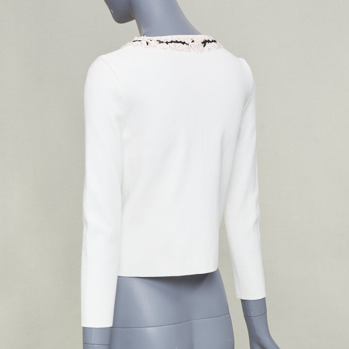 GIAMBATTISTA VALLI petal bead trim white viscose blend cardigan IT38 XXS
