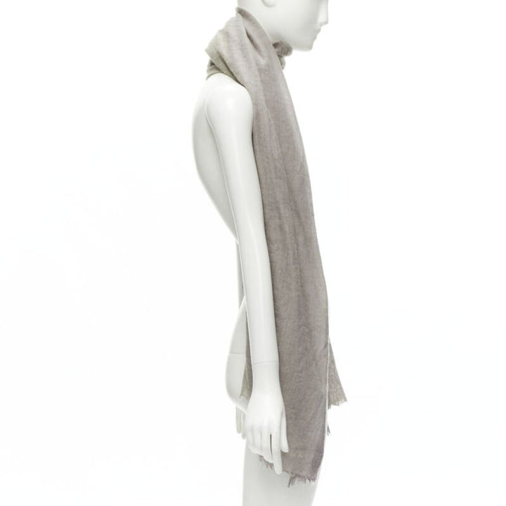 HERMES cashmere silk blend grey beige 4-tone colorblock frayed oversized scarf