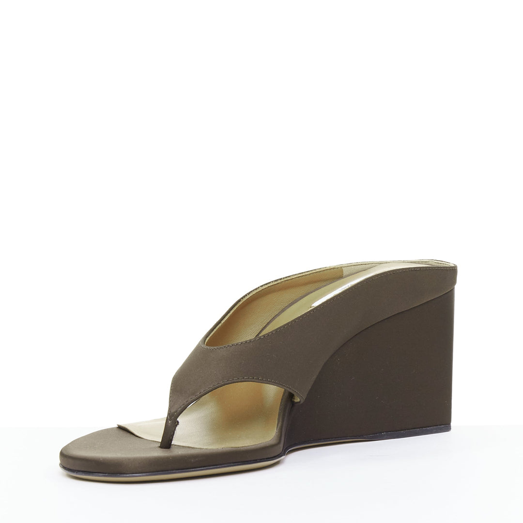 ALAIA Tong 75 brown satin sculptural wedge open toe thong sandals EU37