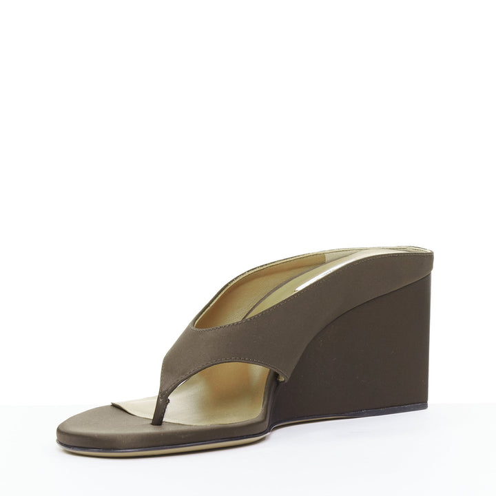 ALAIA Tong 75 brown satin sculptural wedge open toe thong sandals EU37