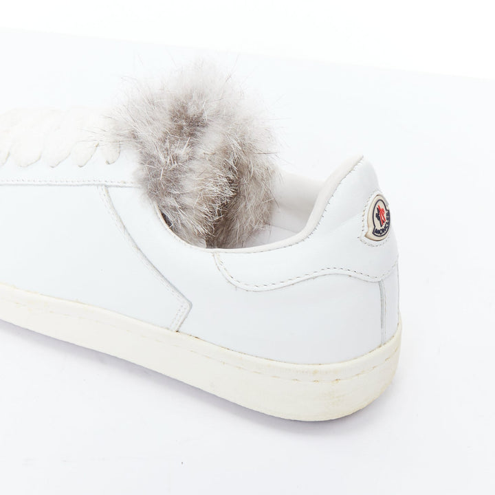 MONCLER Angeline brown fur trim white leather chunky sneakers EU37