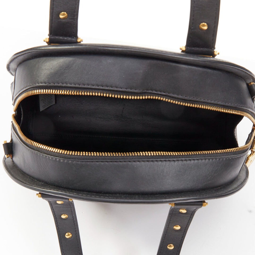 VERSACE 2018 Runway Tribute Medallion bondage black leather bowling bag