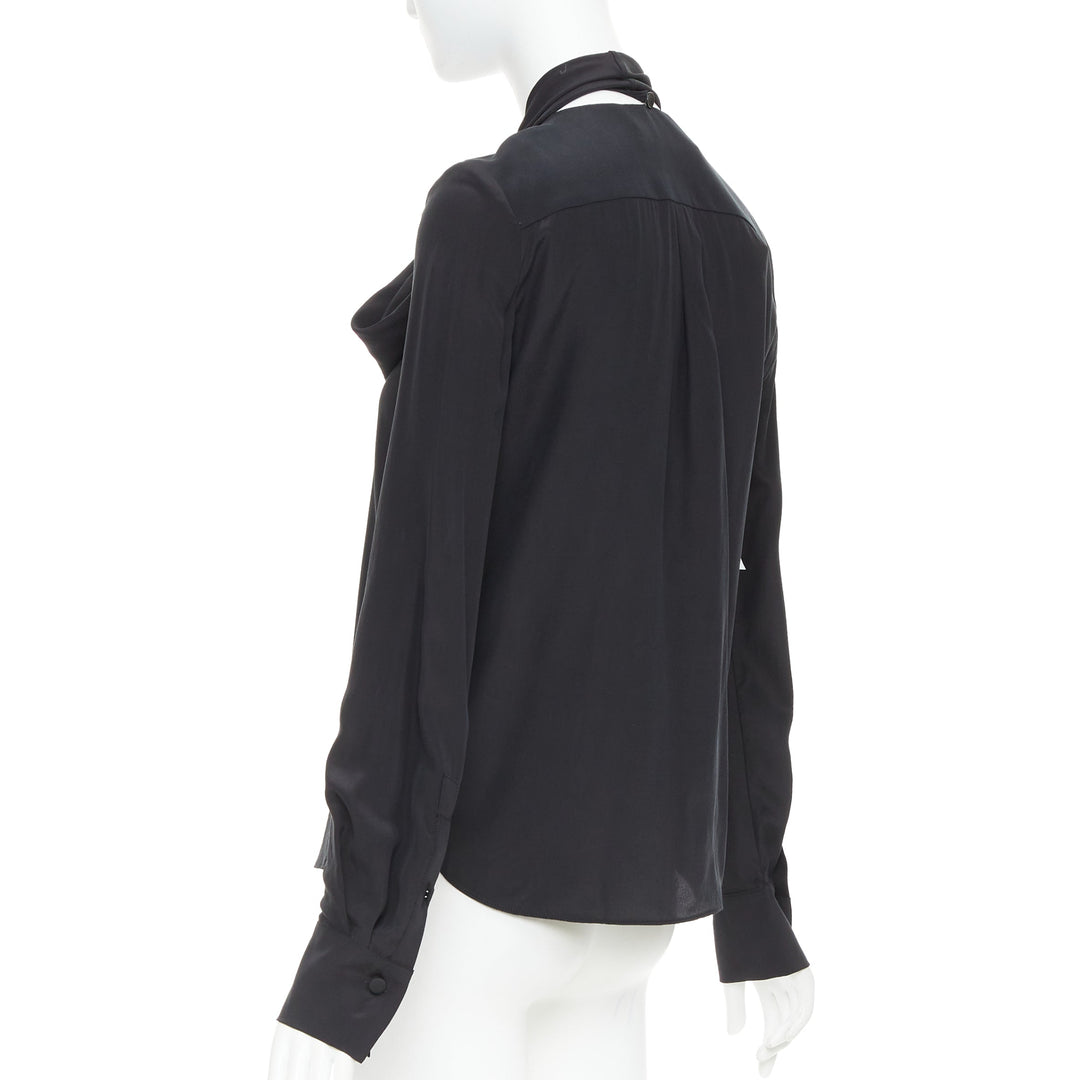 ANOTHER TOMORROW 100% silk black pussybow dress shirt blouse top IT36 XXS