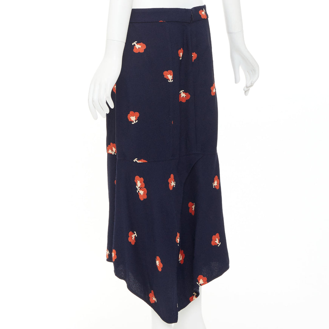 VICTORIA BECKHAM 2018 navy orange floral print asymmetric panelled skirt UK10 M
