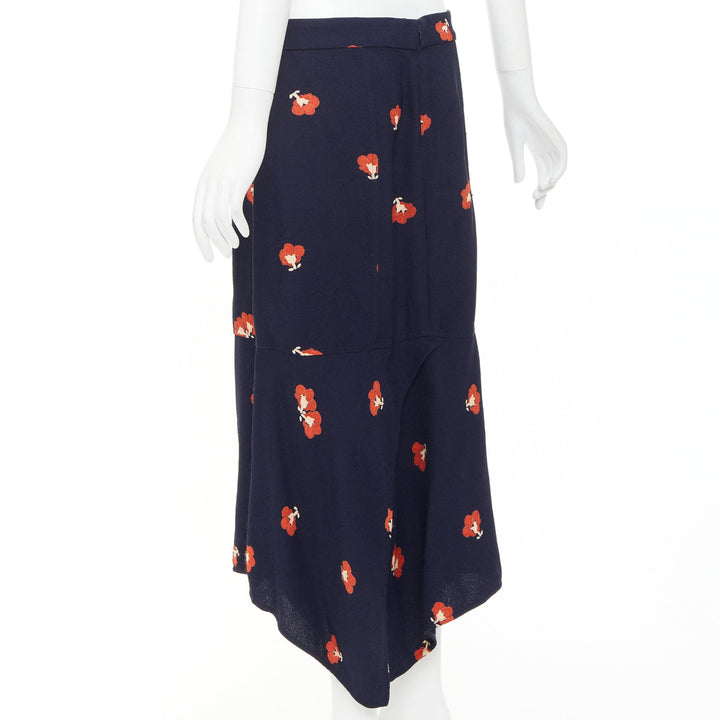 VICTORIA BECKHAM 2018 navy orange floral print asymmetric panelled skirt UK10 M