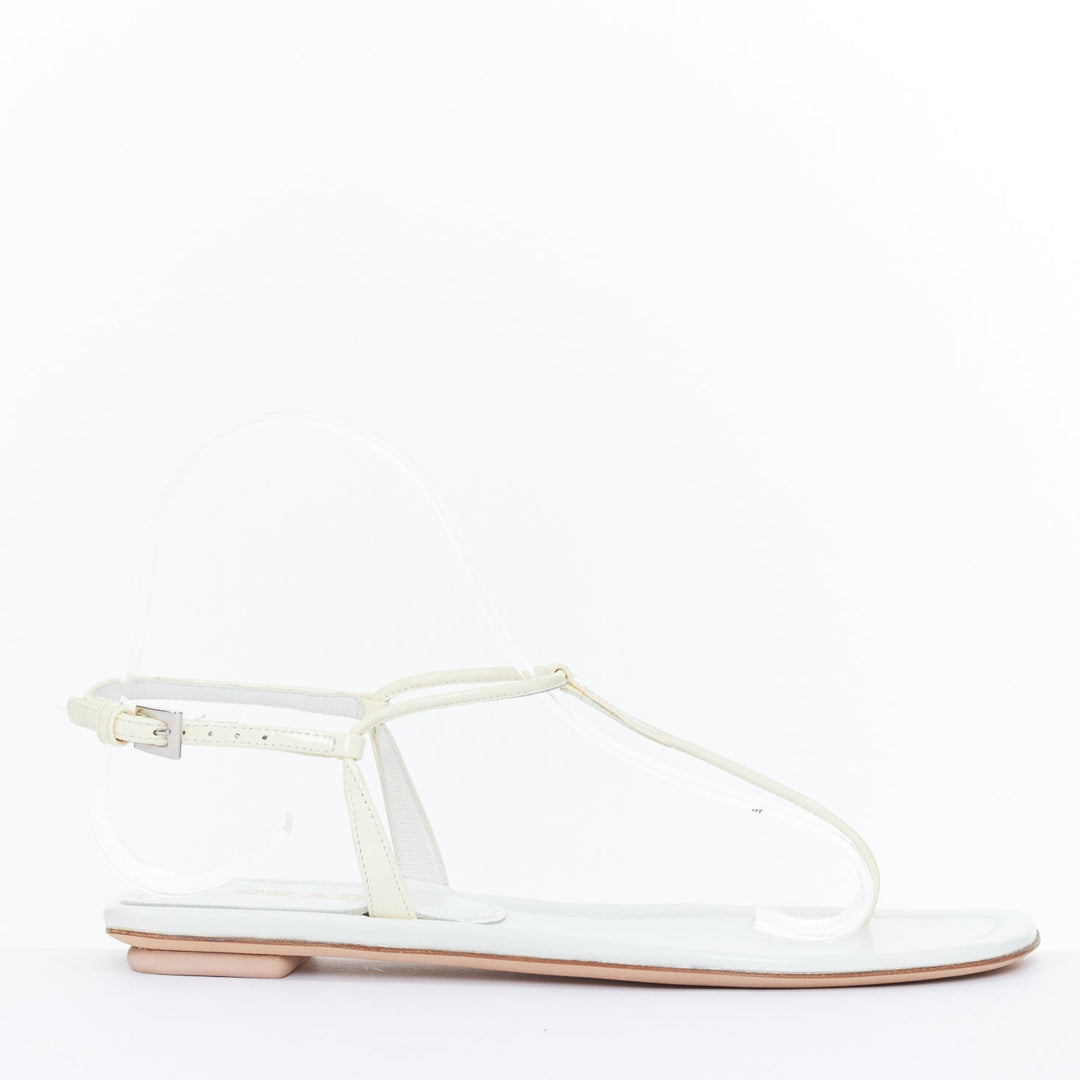 PRADA off white patent leather tstrap comfort thong slingback flat sandal EU37.5