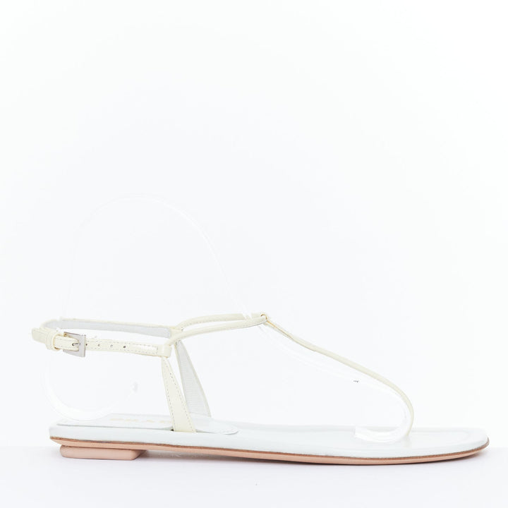 PRADA off white patent leather tstrap comfort thong slingback flat sandal EU37.5