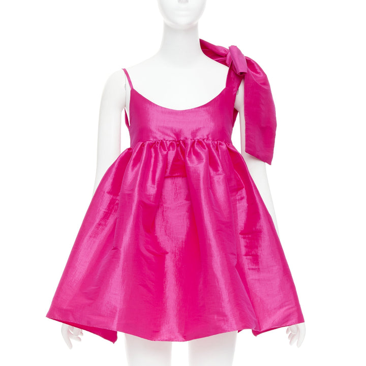 KIKA VARGAS Sue fuchsia pink silk blend bow shoulder babydoll dress XS