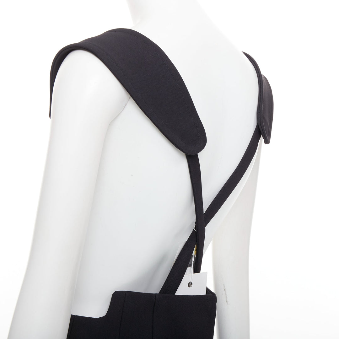 TOGA ARCHIVES Twill black leather western silver buckles suspender skirt FR36 S