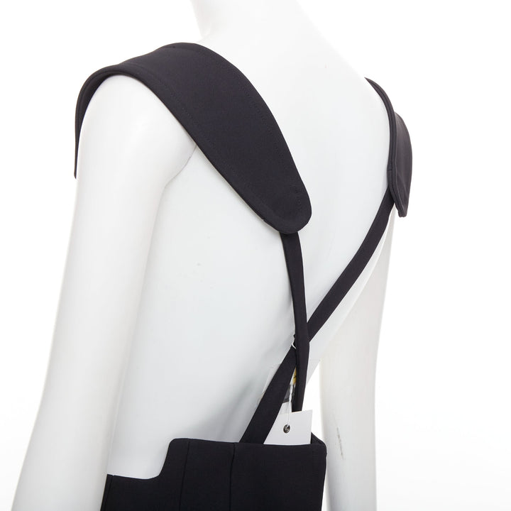 TOGA ARCHIVES Twill black leather western silver buckles suspender skirt FR36 S