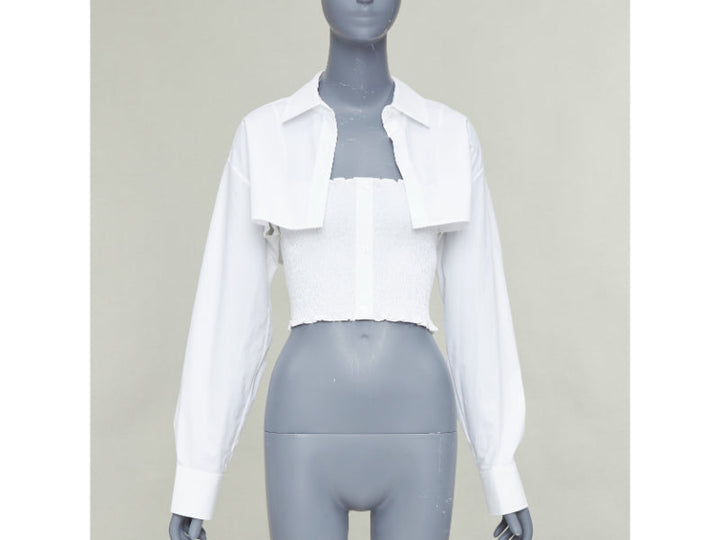 T ALEXANDER WANG white cotton smocked tube oversized crop shirt set S