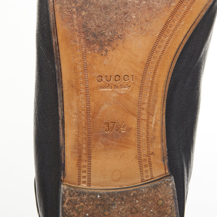 GUCCI 2015 Brixton black leather collapsible heel horsebit loafers EU37.5