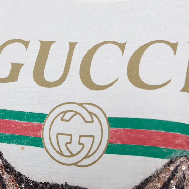 GUCCI Mystic Cat Sequin embroidered GG logo oversized tshirt XS