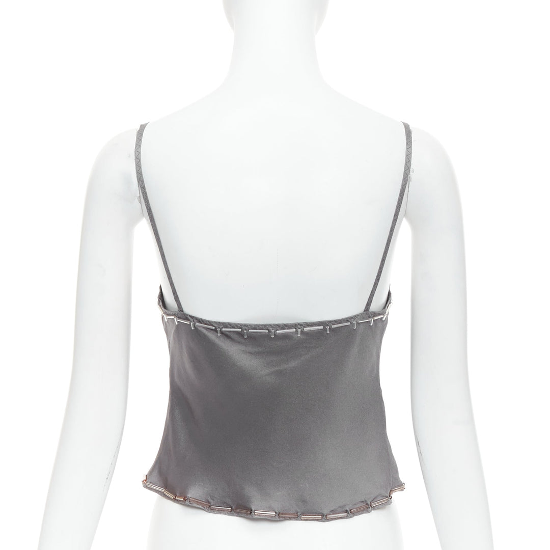 PRADA Vintage 100% silk grey clear long bead embellished camisole top IT38 XS