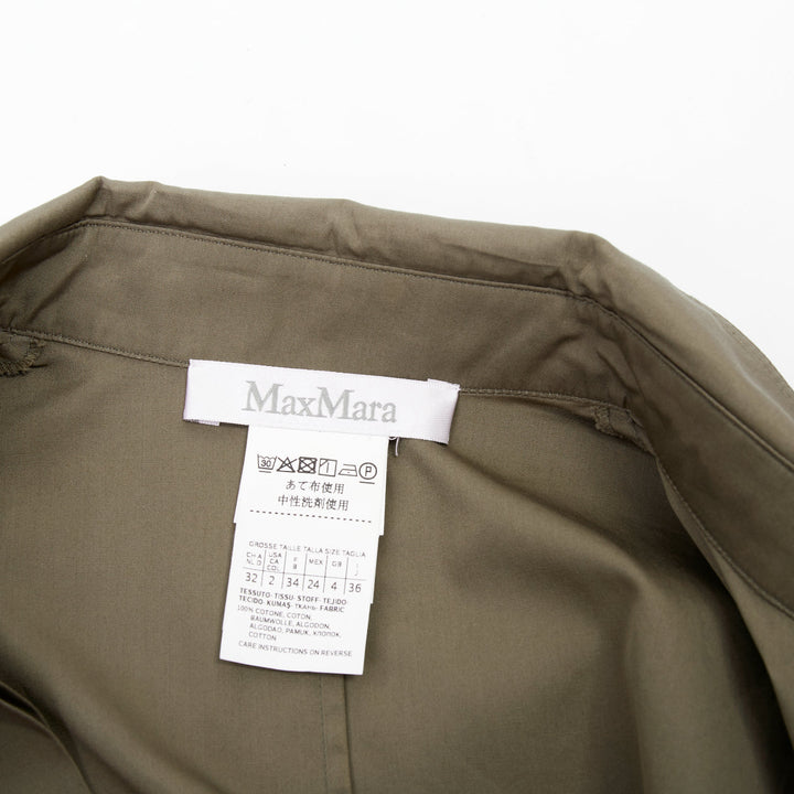 MAX MARA brown cotton poplin drawstring waist utility midi shirt dress IT36 XXS