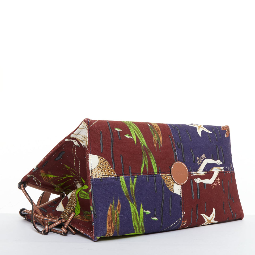 LOEWE 2020 PAULA'S IBIZA Mermaid Medium Cushion Tote printed canvas shoulder bag