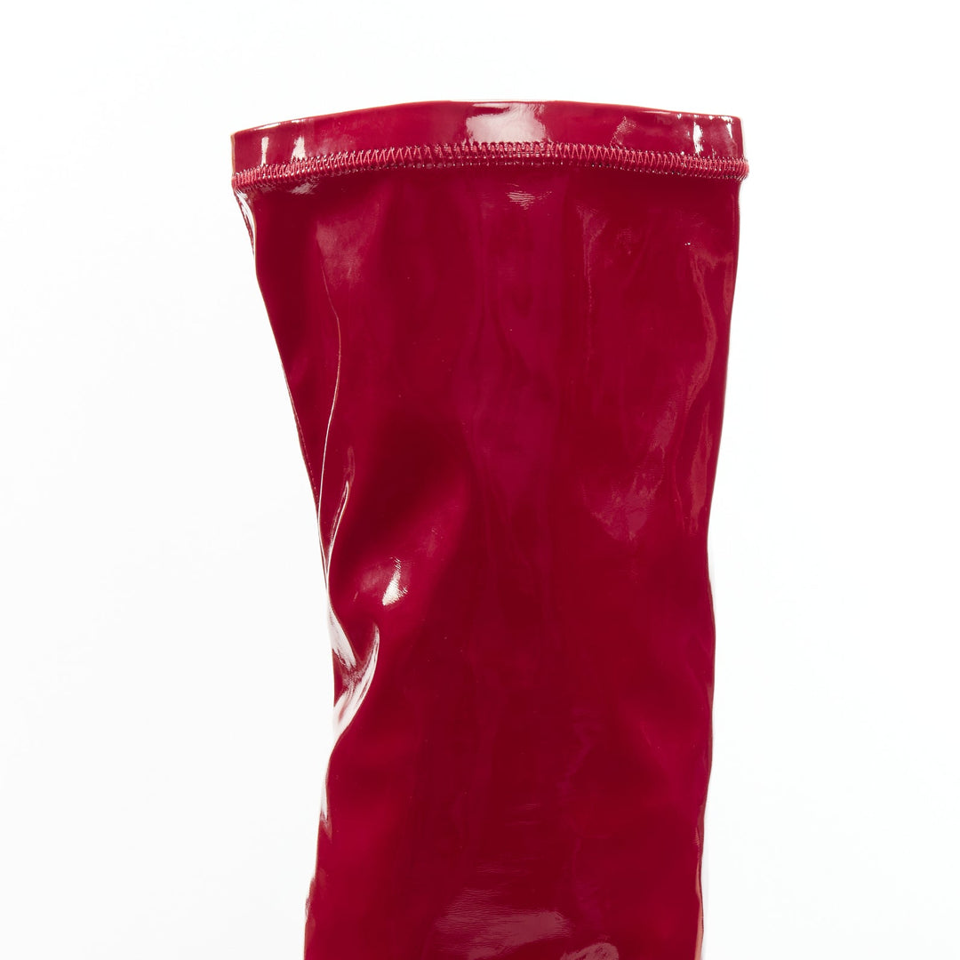 SAINT LAURENT Aylah 110 Runway lava red vinyl thigh high boots EU37